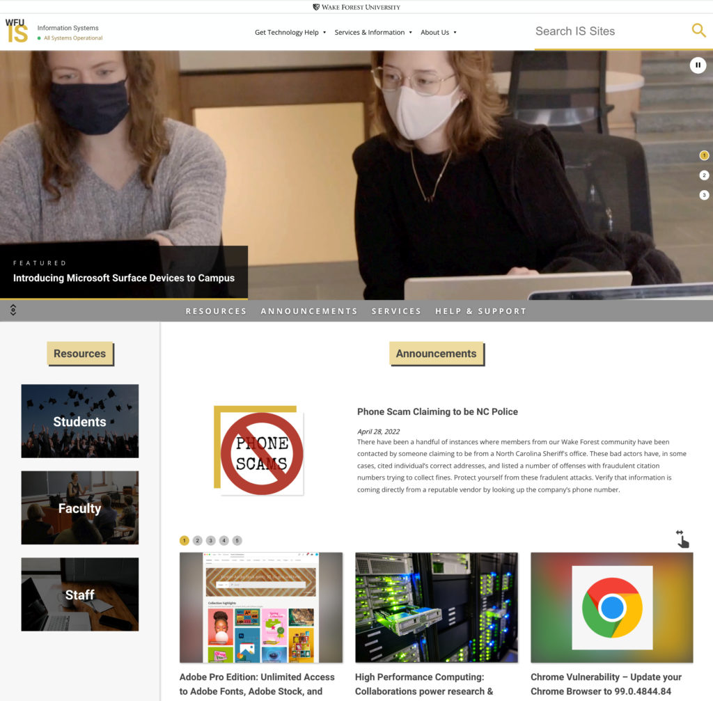 Cropped screenshot of IS homepage