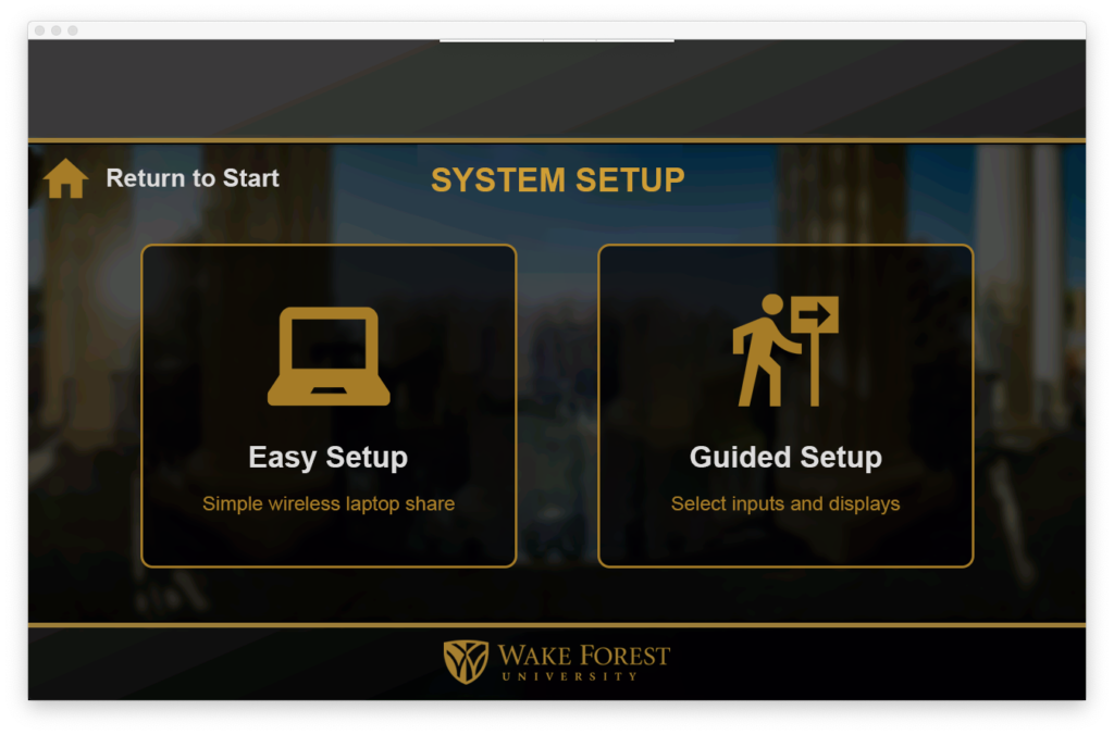 A screenshot of a "System Setup" page on an A/V control touch panel